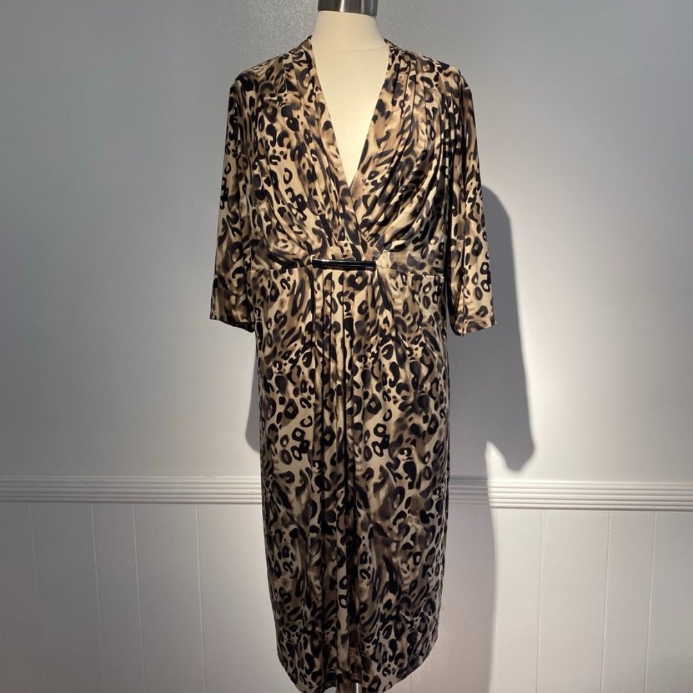 Jones New York Animal Print V-Neck Draped Dress